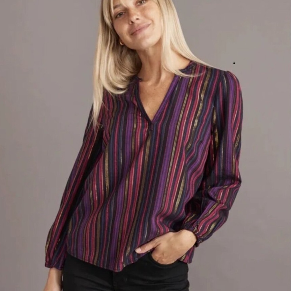 Marine Layer Jamie Metallic Long Sleeve Stripe Top